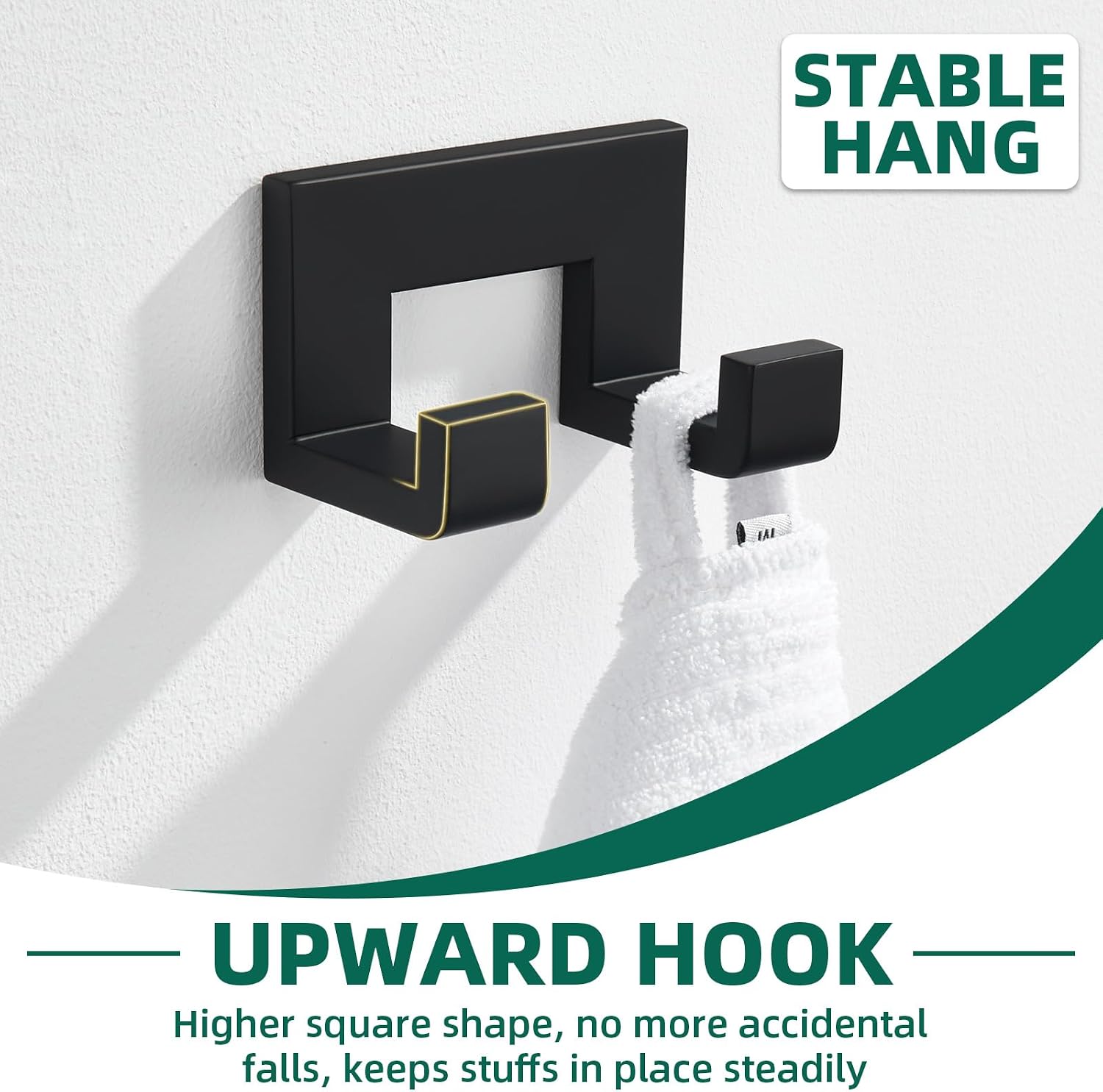 APLusee Double Robe Towel Hook Matte Black, SUS 304 Stainless Steel Square L-Shaped Dual Coat Hook, Utility Bath Kitchen Storage Hanger Holder
