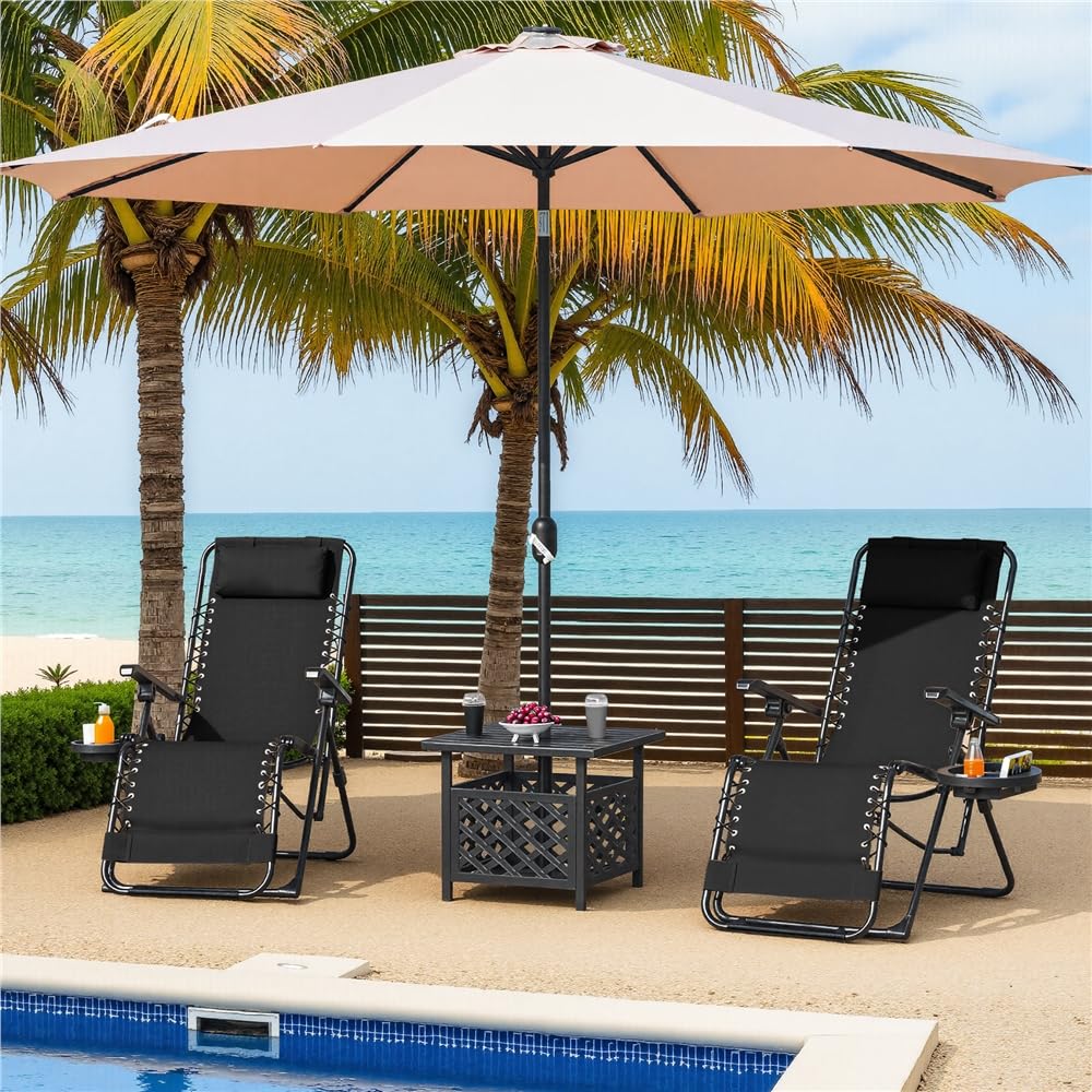 Yaheetech Sedie a Sdraio Pieghevoli a Gravità Zero con Vassoio Rimovibile Poltrona Relax per Piscina Giardino Esterno Spiaggia Nero