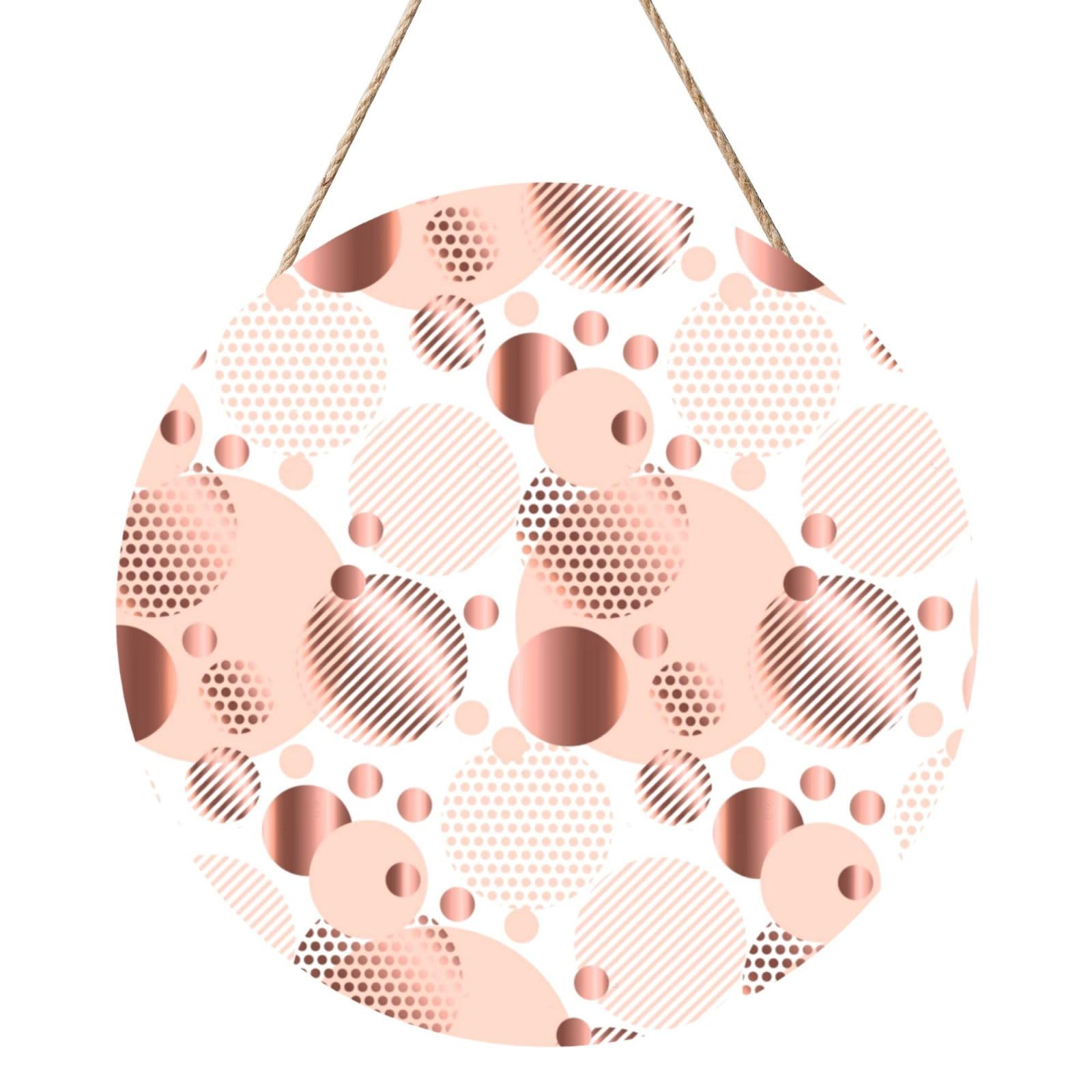 InOmak Rose Gold Wave, Round Wood Panel Painting 12 in, Wall Hanging Painting For Home