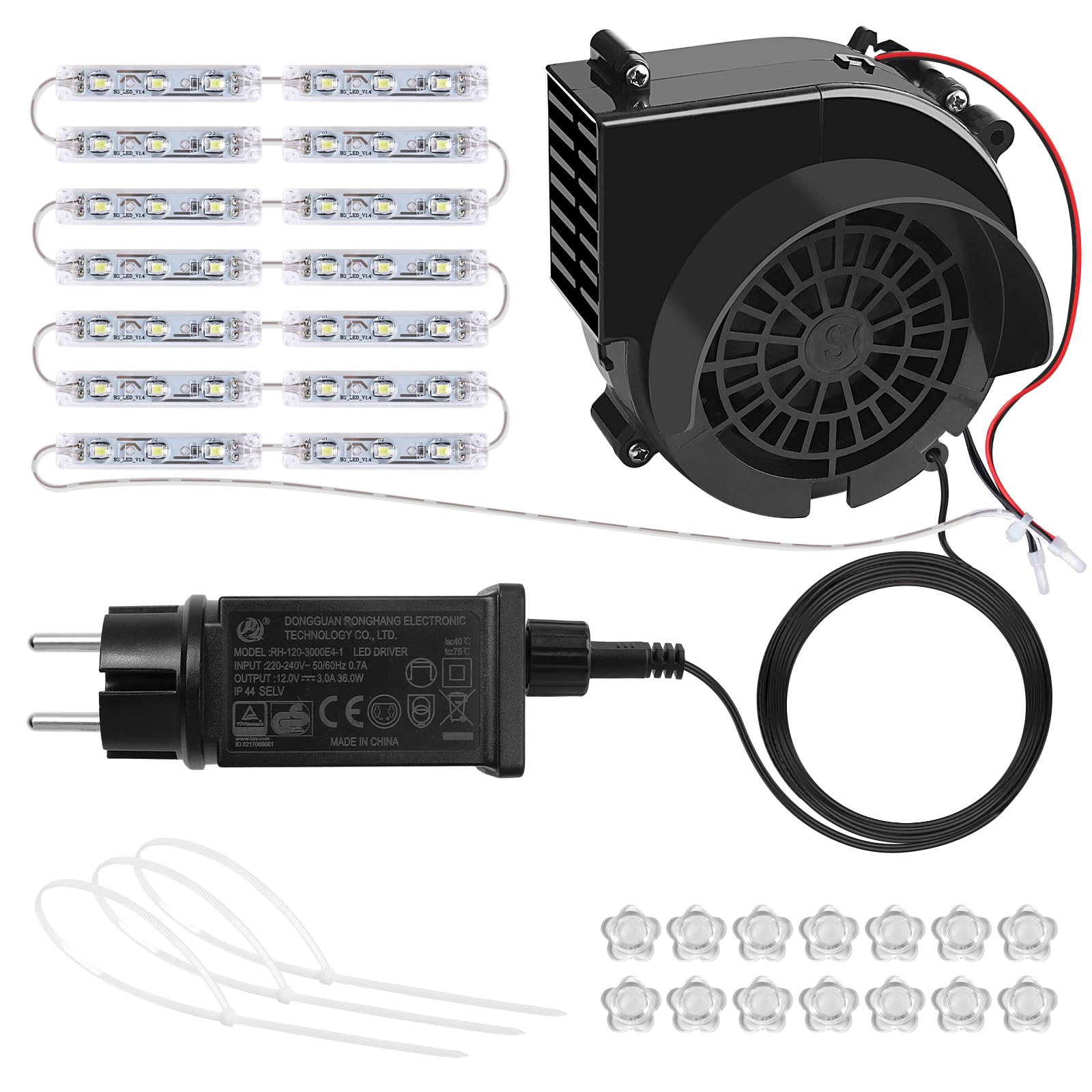 Kalolary 2.5A Soplador Inflable, Soplador de Aire de 12 V con Cadena de Luces LED, Navidad de Halloween Ventilador de Repuesto para Decoraciones (2.5A /14 Blanco 3 Leds)