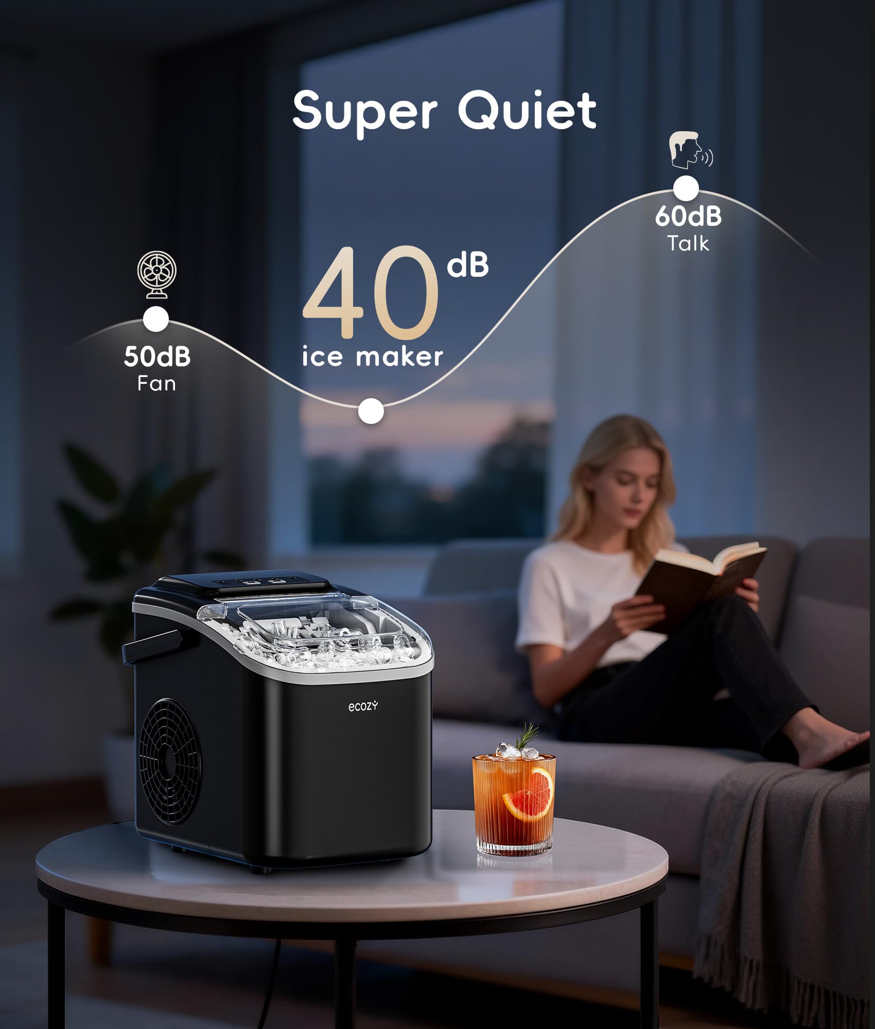 ecozy Portable Ice Makers Countertop, 8 Cubes in 6 Mins, 26lbs/Day - Black view 7