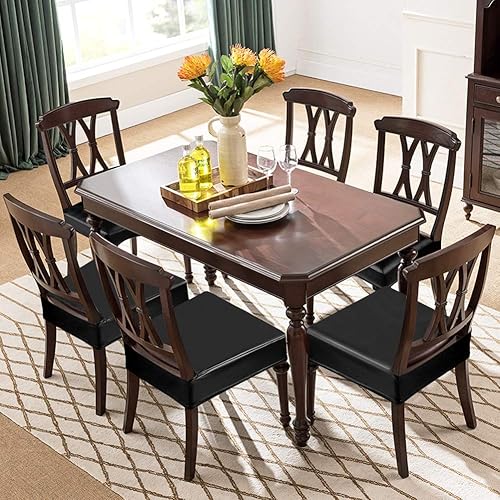 Miniatura 2 de Fuloon Juego de 6 fundas para sillas de comedor, de piel sintética sólida, impermeable y resistente al aceite, funda elástica para sillas de comedor