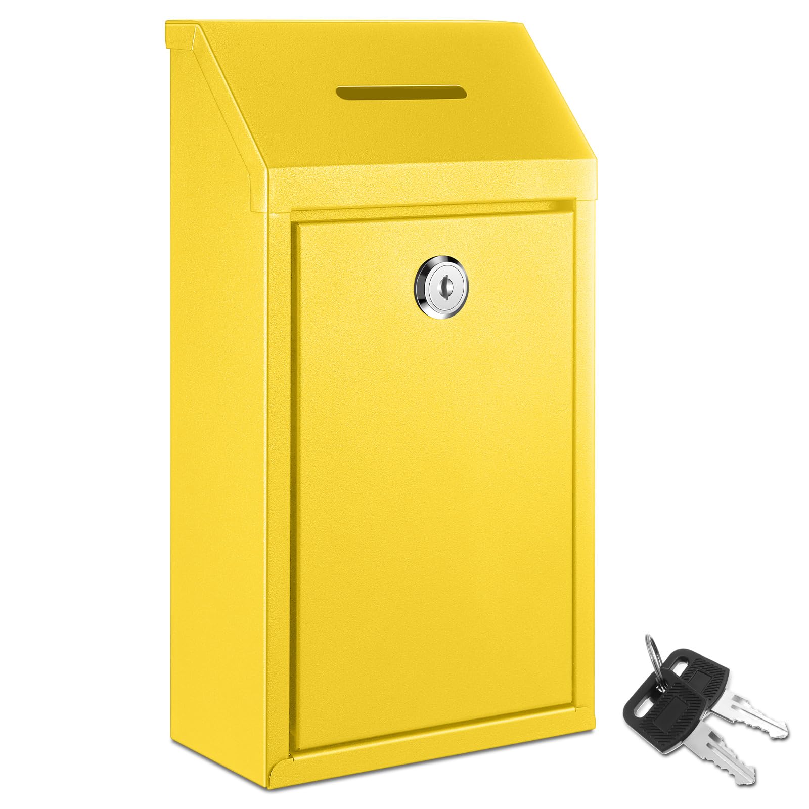 Yaocom Metal Money Donation Cash Box Collection Safe Suggestion Box with Lock Wall Mounted Mailbox Delivery Ballot Container for Home Office Outdoor