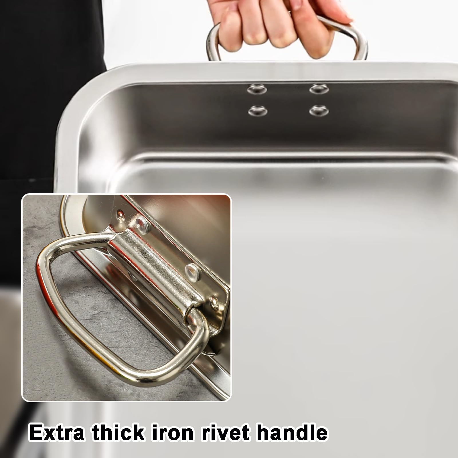 Padella da forno in acciaio inox con manici, vassoio rettangolare profondo per alimenti, versatile padella da tavolo a vapore in metallo per hotel (50 x 35 x 10 cm) – ideale per cucinare e servire