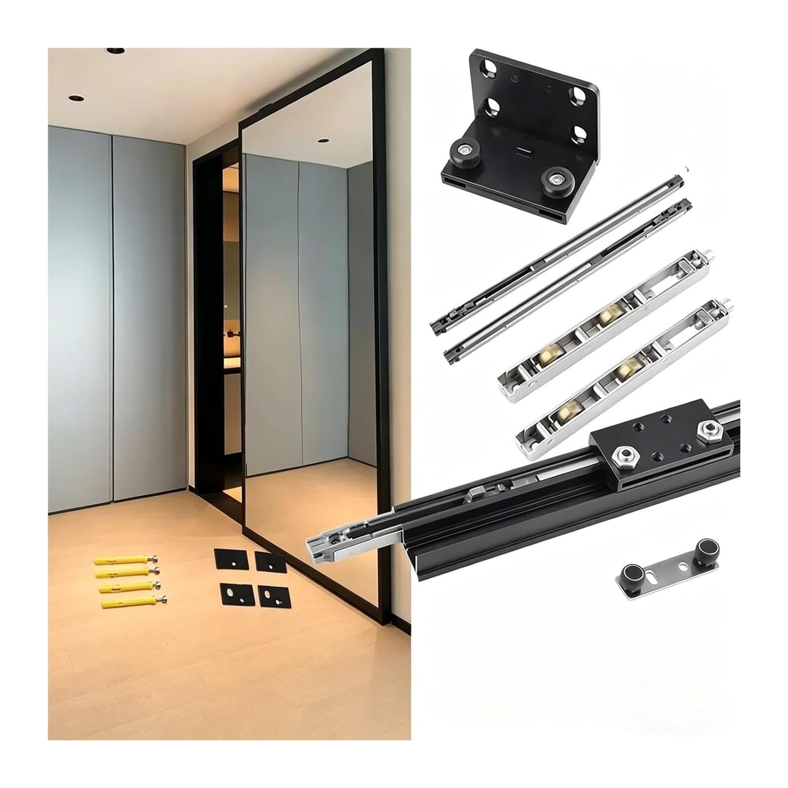 EBZFASO Sliding Door Track, Trackless Sliding Mirror Door Kit Concealed Soft Close Barn Rail System(30.7in/78cm)