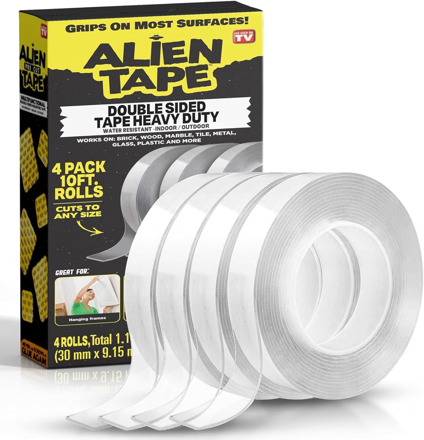 Heavy Duty Double Sided Tape, Nano Tape, Feet Clear Adhesive Tape for Poster Photo Wall Decor As Seen on TV, (4 Rolls - 40 Feet)