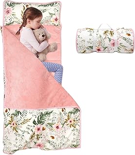 Toddler Nap Mat with Removable Blanket and Pillow, Extra Large Rolled Napping Mats,Toddler Sleeping Bag,Kids Sleeping Bag for Daycare,Nap Mats for Preschool(Flower Pattern)