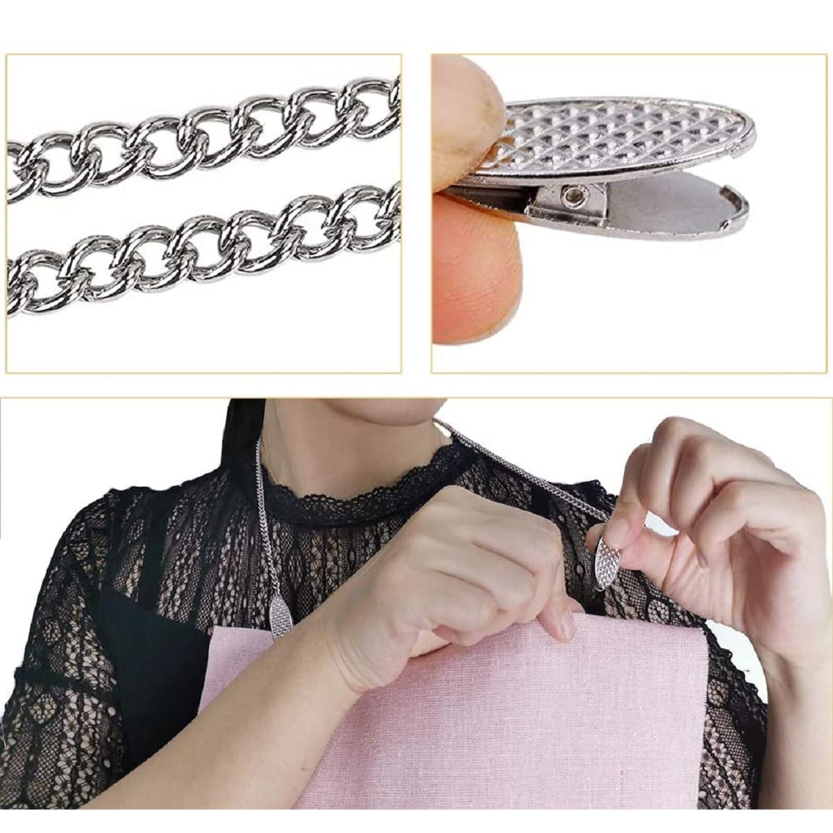 Porte Bavoirs Chaîne Lot De 4 Porte-serviettes à Bavoir - Chaîne Extensible Avec Clips Métal - Pour Maison Et Clinique Dentaire Protection Bavoir