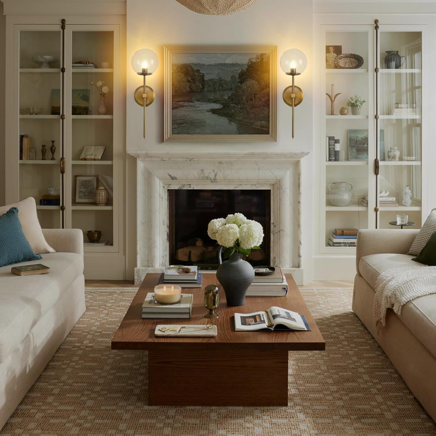 Battery Operated Wall Sconce Set of 2, Gold Rechargeable Wall Lights with Clear Globe Glass Llampshade, 3 Color Temperatures Dimmable, Wireless Wall Lamps with Remote for Bedroom Living Hallway