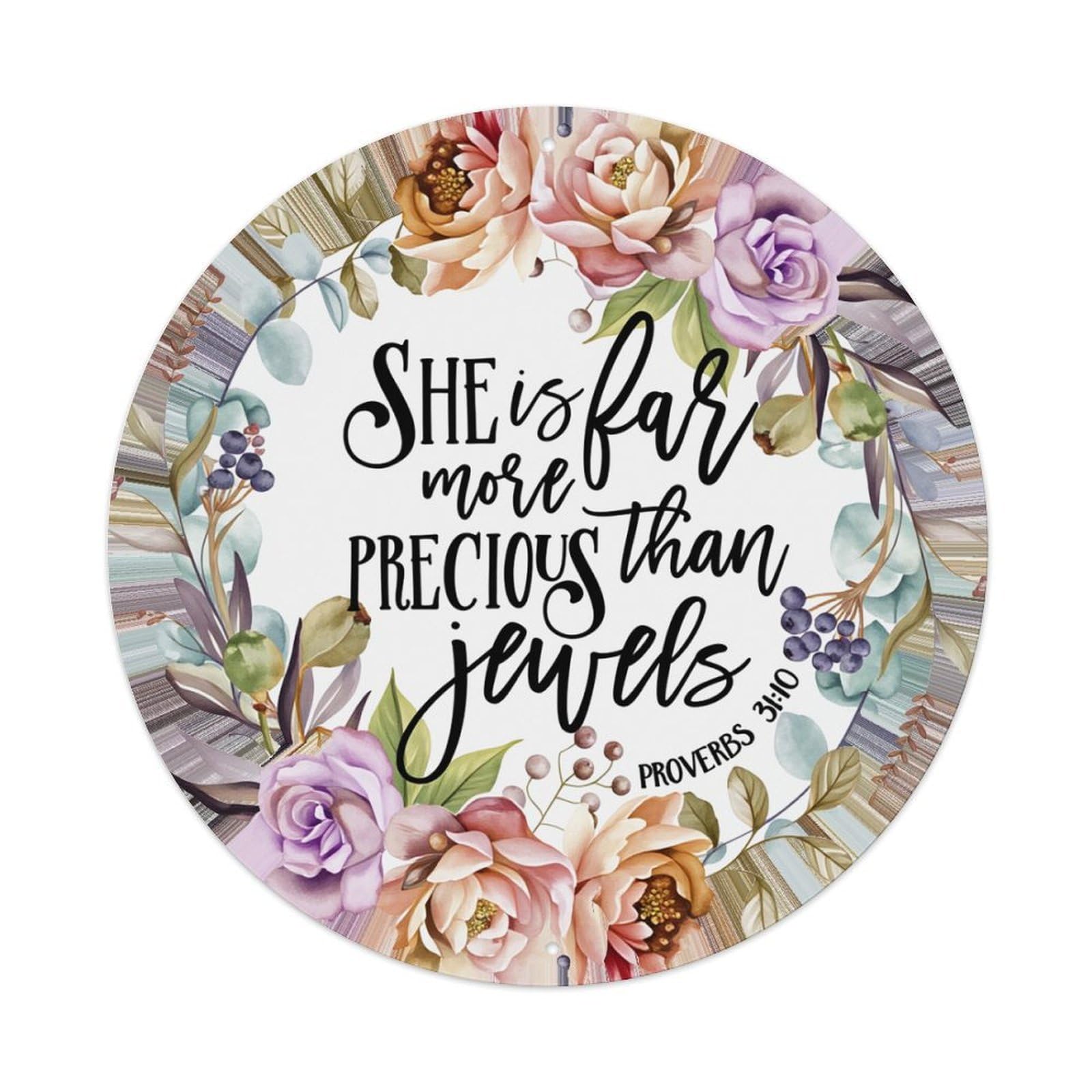 Floral Wreath Script Bible Verse Round Tin Sign Retro Metal Sign for Cafe Bar Pub Home Game Room Gym Club Wall Decoration Vintage Metal Poster 8x8 Inch