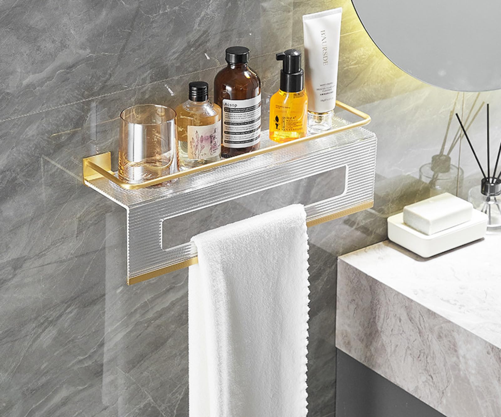 Badezimmer-Ablage, WC-Handtuchhalter, WC-Wand-Ablage, Wellbandkante 60 lang
