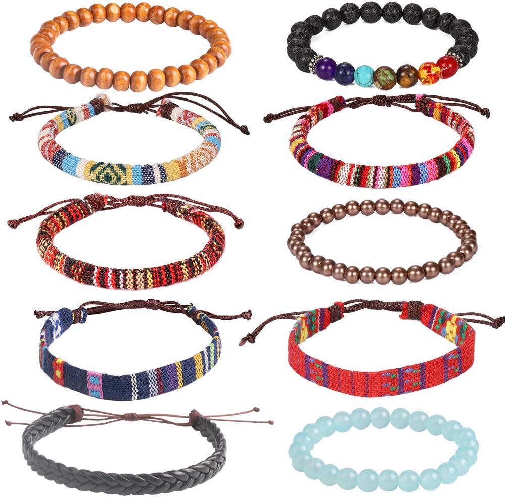ywduoying Friendship Tribal Leather Bracelet for Women Men - Wooden Bead Hemp Rope Boho Wood Hemp Bracelet Wristband, Best Gift for New Yearโฆ