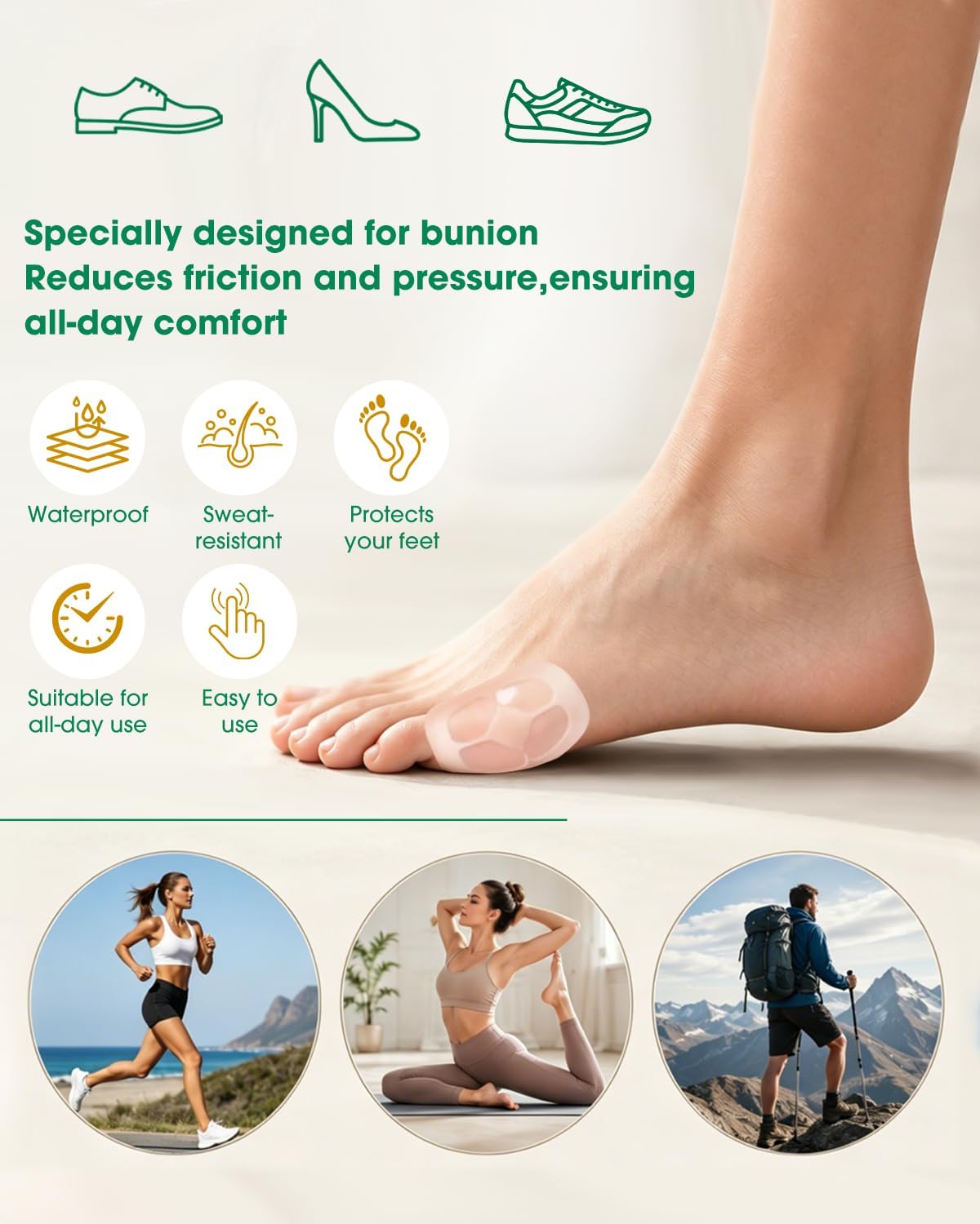 40PCS Hydrogel Bunion Cushions, Bunion Pads for Protection Against Shoe Pressure and Friction, Self-Adhesive & Water-Resistant, Fits Shoes for Men & Women