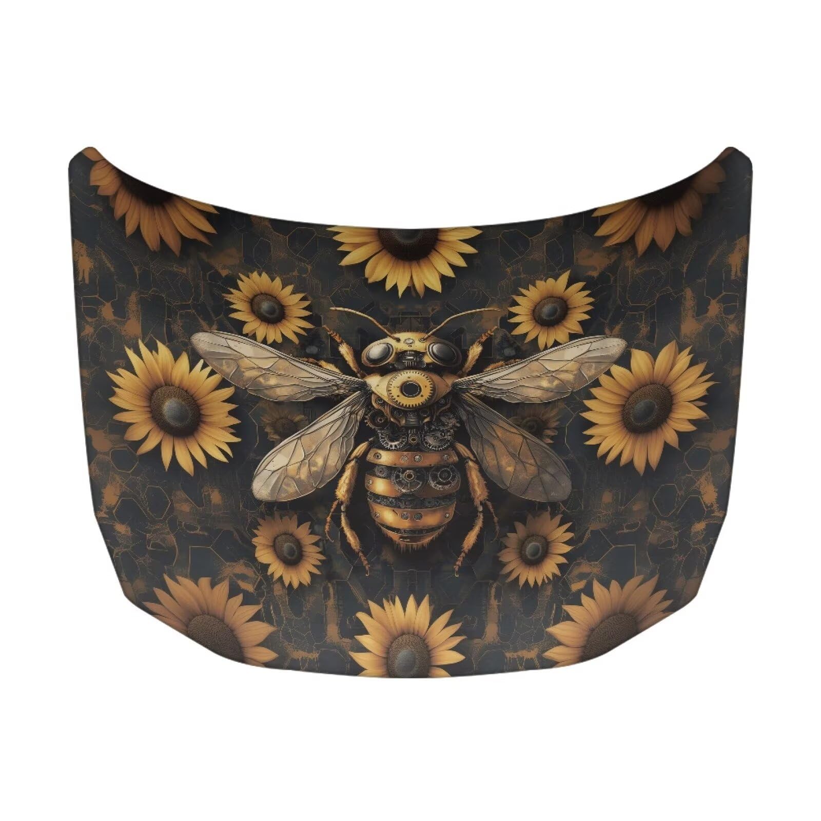 Car Hood Cover Stretch Polyester Car Hood Protector Mechanical Bee Print Car Hood Flag Waterproof Car Exterior Accessories for Most SUVs Sedans Trucks Pickups