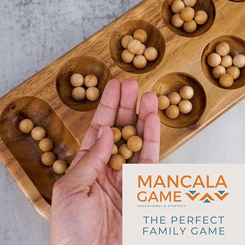 Miniatura 4 de BSIRI Family Wood Game Bundle Juego de mesa de madera Mancala y torre de volteo - Estrategia clásica y diversión apilable para todas las edades
