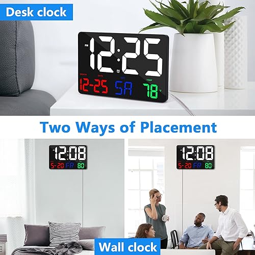 Miniatura 3 de Reloj digital de pared, reloj despertador digital LED de 11.5 pulgadas, pantalla grande, con control remoto, brillo ajustable, calendario