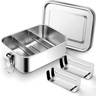 Herogo Brotdose mit Fächern, 850 ml Edelstahl Lunch Bento Box für Kinder & Erwachsene, Ideal für Schule, Picknick, Arbeit, Flexible Trennwand & Auslaufsicher