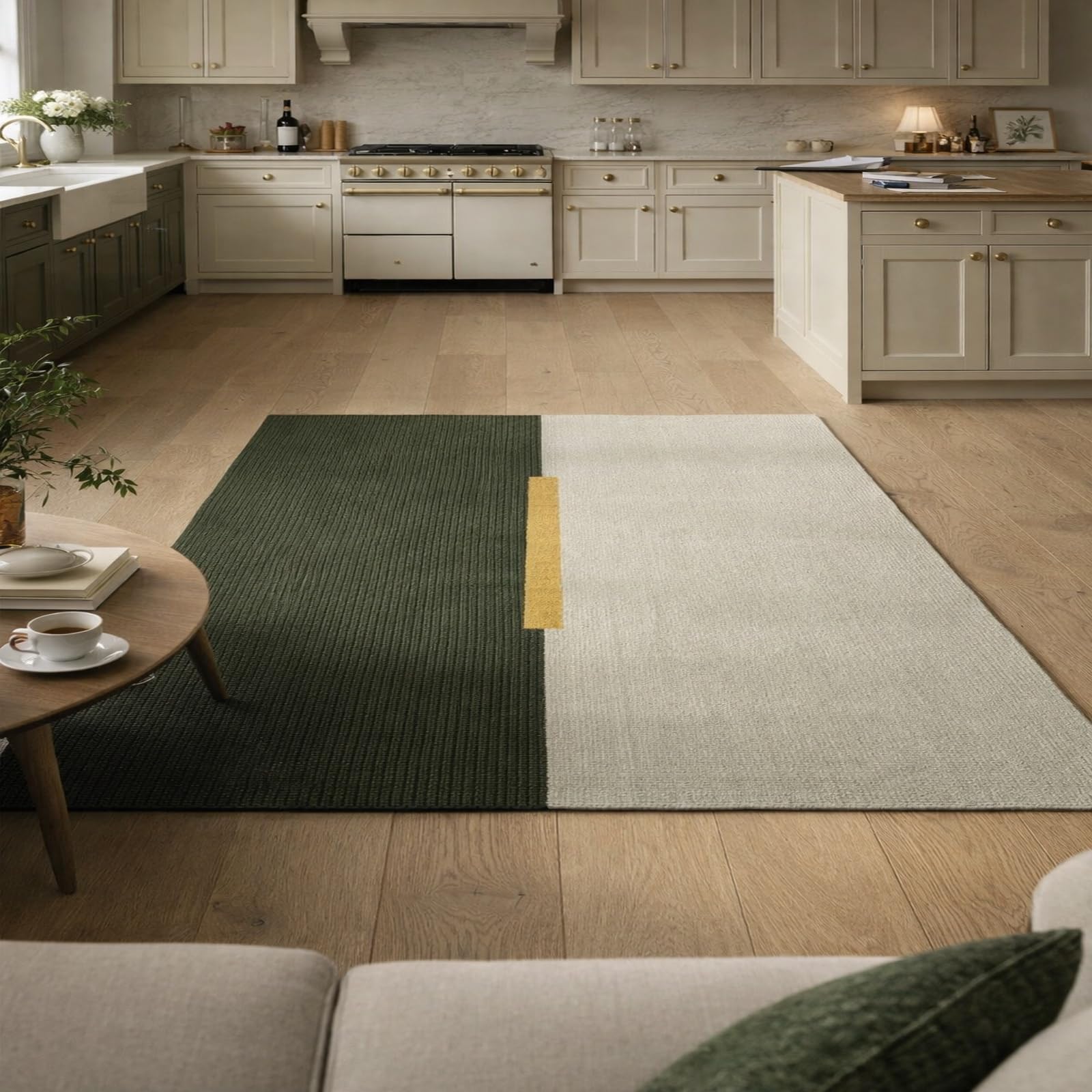 Alfombra de pelo corto geométrica verde lavable para interior