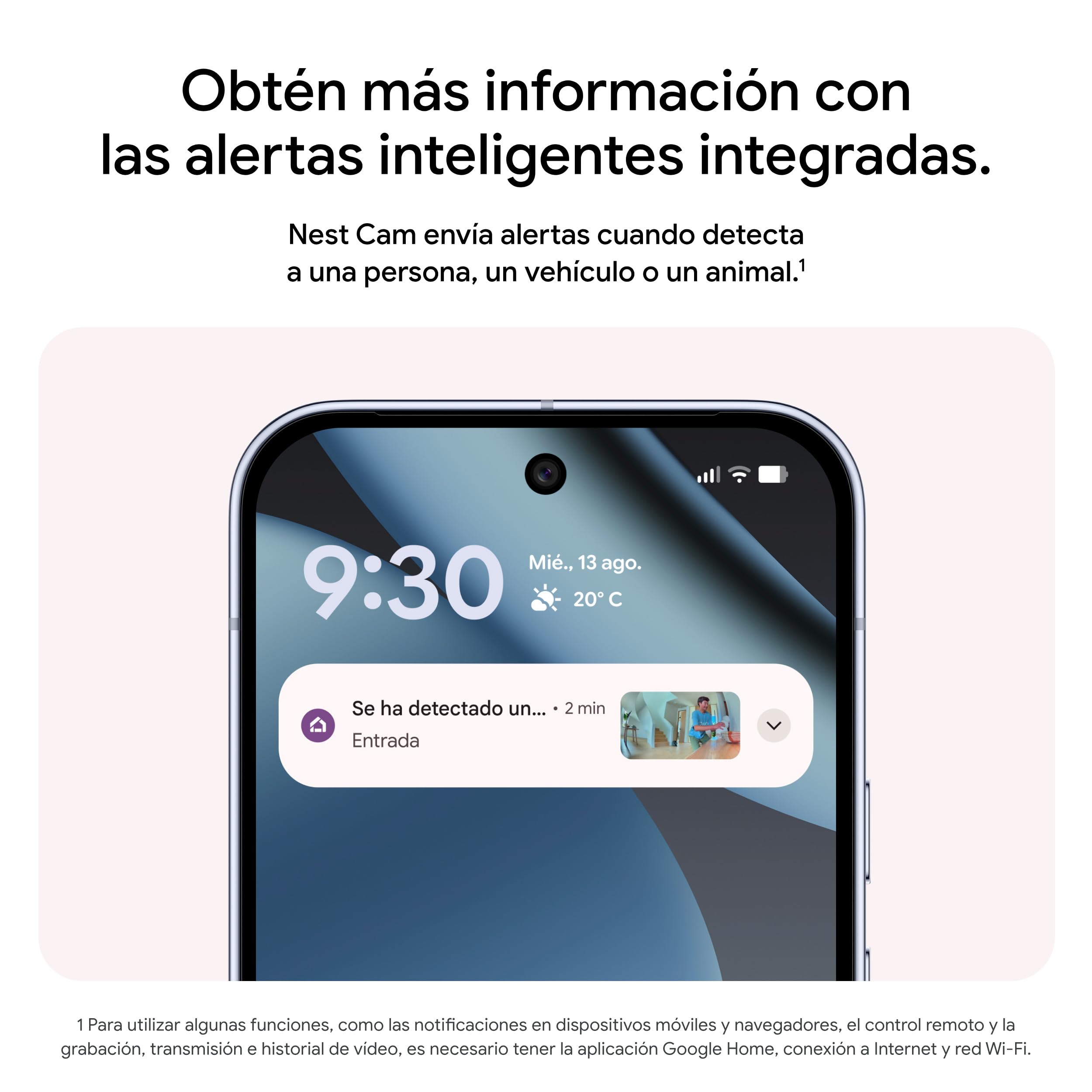 Google Nest CAM Indoor (con Cable, 3.ª Gen.) - Cámara de Seguridad de Interior con vídeo 2K - Funciona con Google Home - Nieve