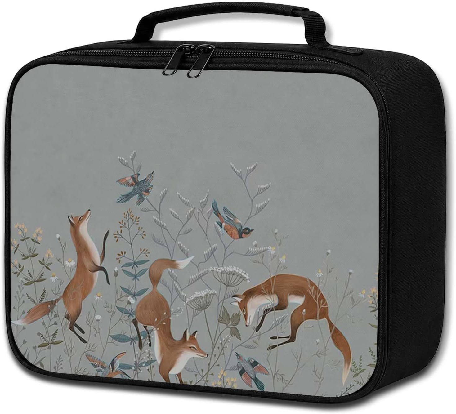 Fox Bird Floral Lunch Box Bag Insulated Lunchbox for Women
