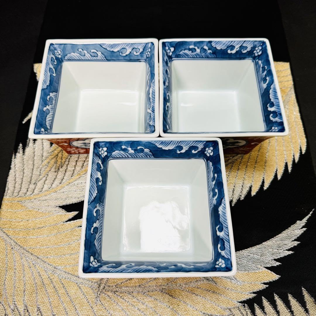 Amazon.co.jp: 有田焼 源右衛門作 染錦染付唐花草 向付 小鉢 角