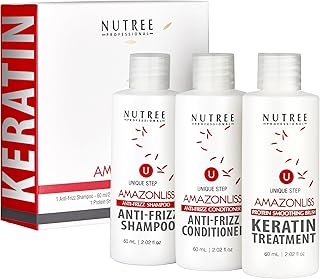 Hair Straightening Brazilian Keratin Treatment 1 Step Amazonliss Protein Smoothing Brush Set 2.02 Fl.oz - New Formula - Odor-Free - Formaldehyde-Free - Easy To Apply - Only 1 Hour for Application