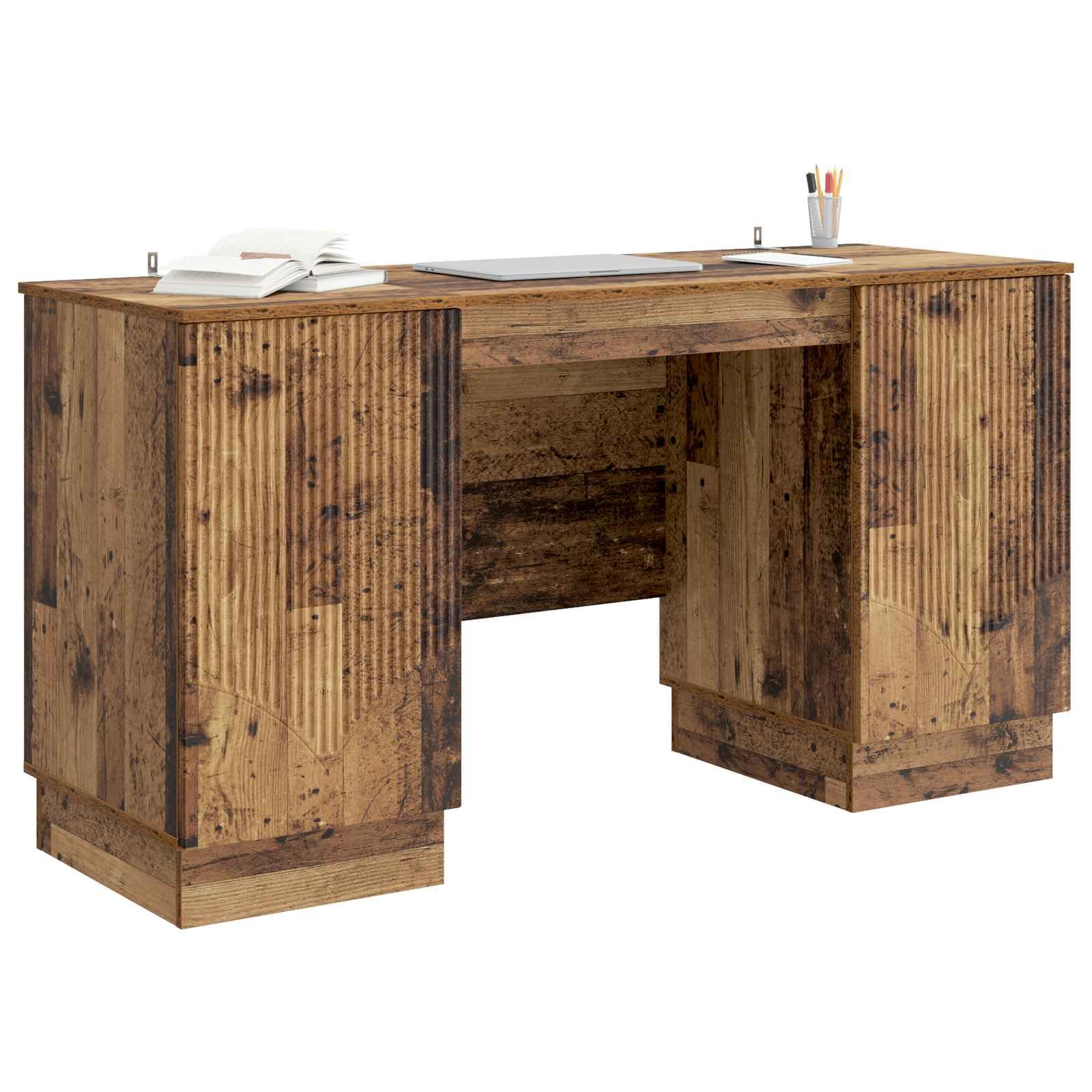 Scrivania in Legno Ingegnerizzato 142,5x50x75 cm Legno Antico | Tavolo da lavoro con ante e ripiani interni per organizzare lo studio, l'ufficio o il soggiorno moderno.