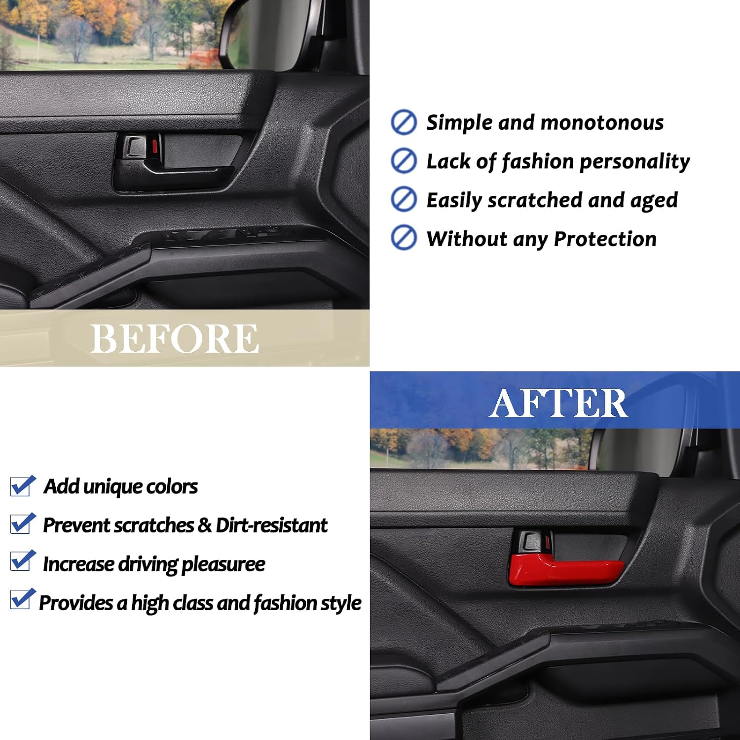 Daeiclru Inner Door Handle Cover Compatible with Toyota Tacoma 2024+ Toyota Tundra/Sequoia 2022-2025 4Runner 2025+, Front Rear Door Handle Protector Trim Cover Interior Accessories (Red)