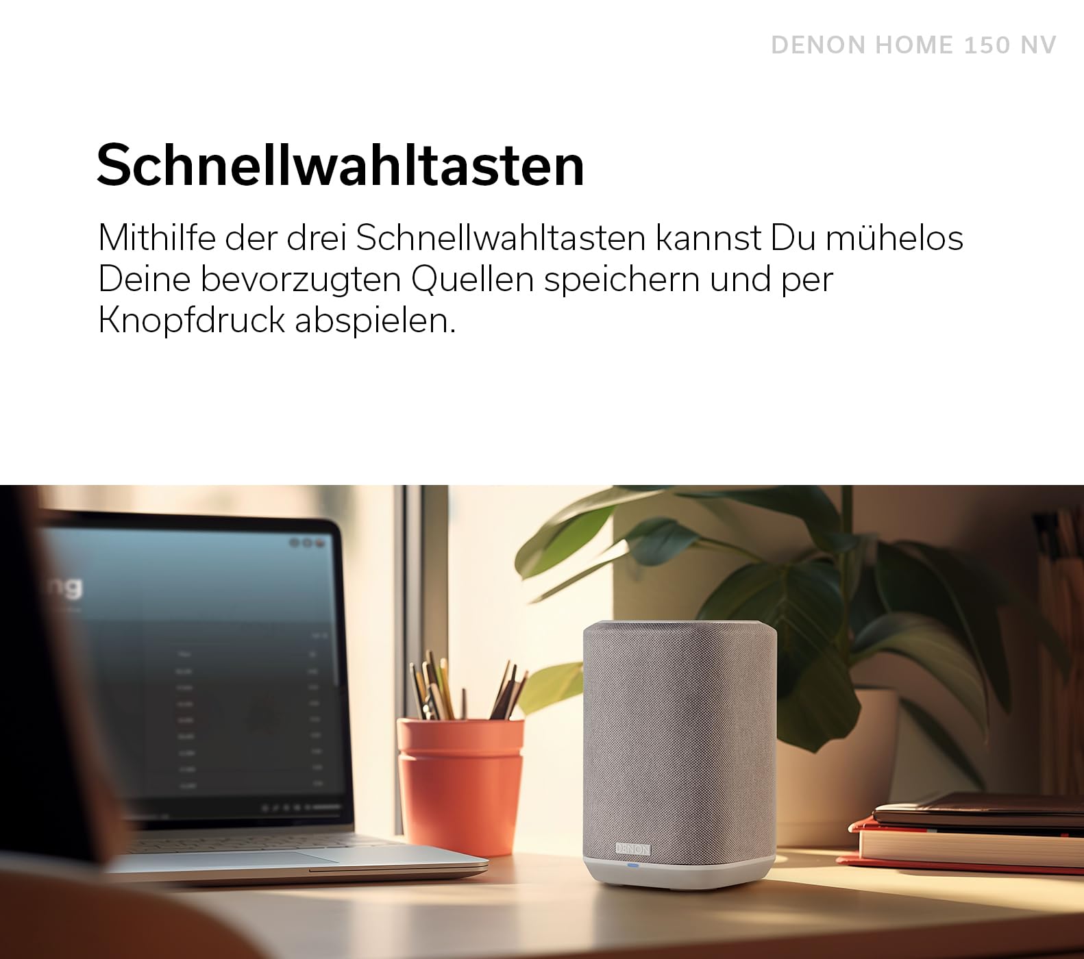 Denon Home 150 NV kabelloser Lautsprecher mit integrierter HEOS Multiroom-Technologie, Bluetooth, Apple AirPlay 2, Schwarz