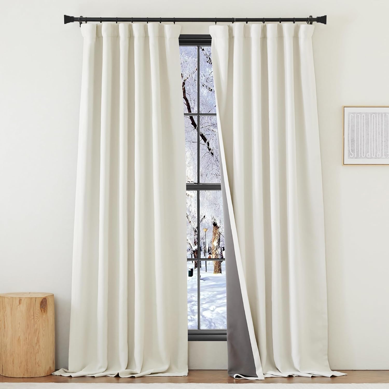 NICETOWN Faux Linen 100 Blackout Curtains 90 inches Long with Liner