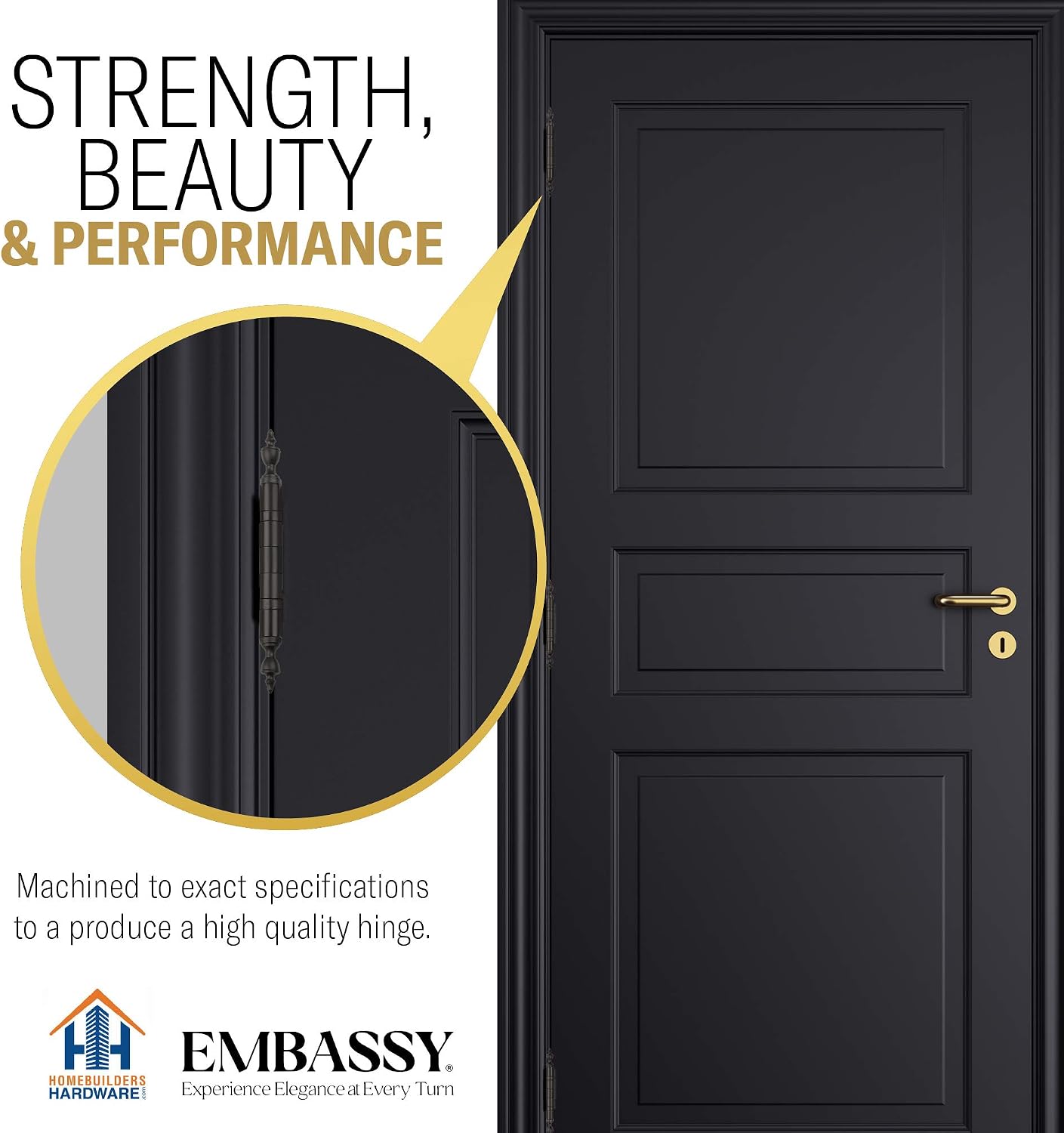 EMBASSY Door Hinge Solid Brass - 3.5 x 3.5 Inch, Heavy Duty, Oil Rubbed Bronze, Ball Bearings, Rust Resistant Stainless Steel Pin, Architectural Designer Grade, Home Improvement, 2 Pack