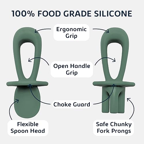 Miniatura 4 de Tiny Twinkle Utensilios de entrenamiento de silicona Cucharas y tenedores para bebés para entrenamiento de autoalimentación Utensilios de destete