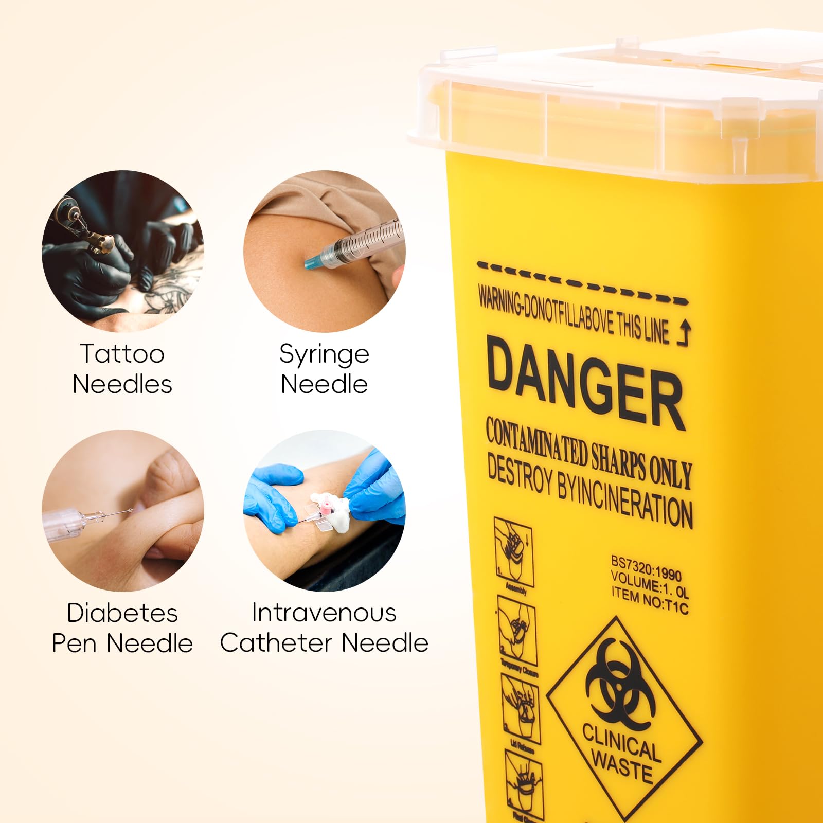 Contenitore di raccolta ago 1 litro 1000 ml scarico sicuro aghi siringhe smaltimento Biohazard medico