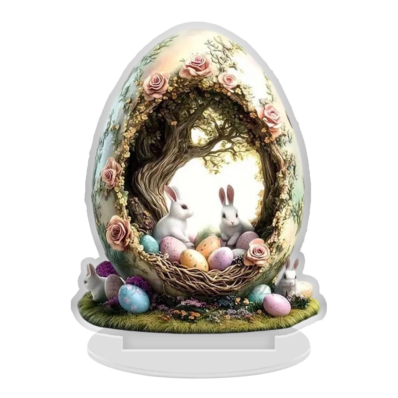 Psdndeww Bunnies Figurines Easters Decoration Table Centerpieces Acrylic Easters Eggs Rabbits Statue Rabbits Sculpture Home Decors Acrylic Figurines