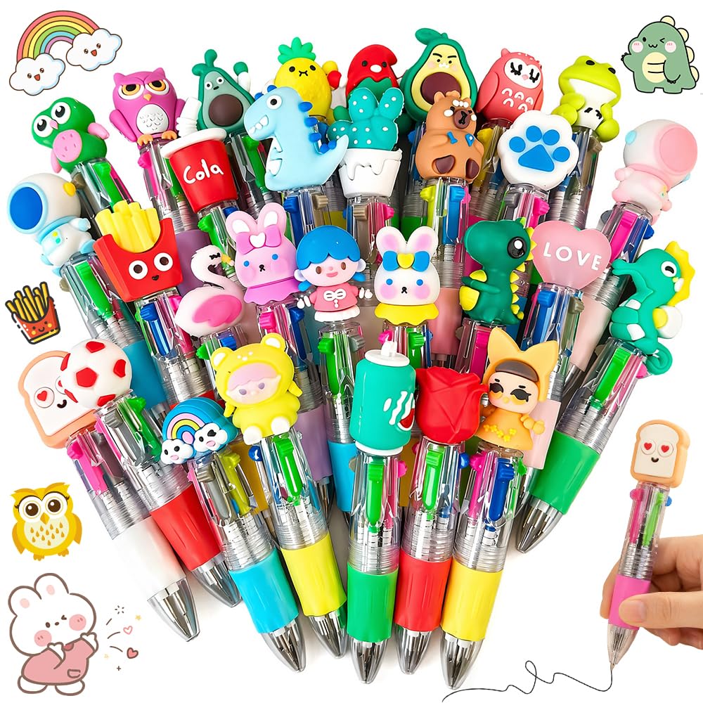 XEERUN 30PCS Mini Multicolor Pens, 4-in-1 Multicolor Ballpoint Pen, Cute Party Bag Filler Pens for Kids, Classroom Prizes, Retractable Ballpoint Pen Gifts Prizes for Party Favours, School Supplies