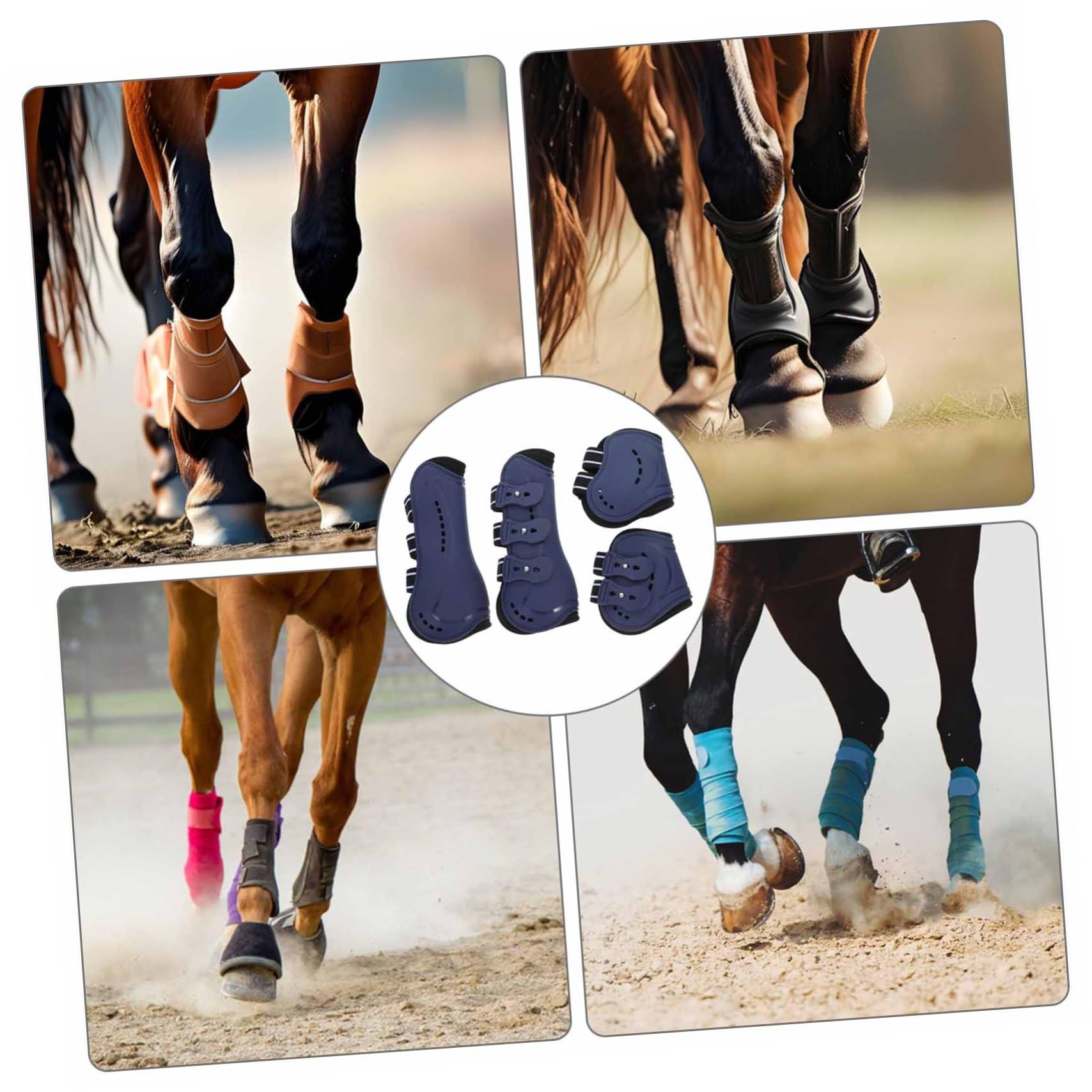 Happyyami 4piezas Botas Protectoras para Caballos De PU Ajustables para Protección De Tendones y Fetlock para Entrenamiento y Salto Equitación Mediano