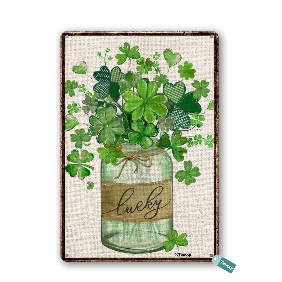 Retro Tin Sign St Patricks Day Green Shamrocks Clovers Mason Jar Lucky Welcome Holiday Decoration Valentines Day Metal Signs Wall Decor 6x8 in