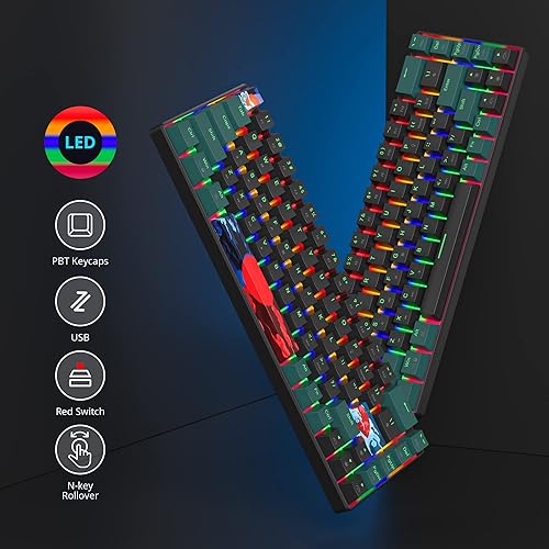 Miniatura 4 de Teclado mecánico compacto 65% para juegos, interruptores rojos lineales retroiluminados con LED, mini teclado con cable para computadora portátil de
