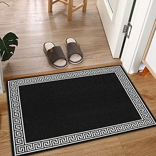 Carpet Runners for Hallways Non-Slip Long & Wide Heavy-Duty Plain Super Absorbent Area Rugs, Stair Carpet and Kitchen Anti-slip Floor Mats - Greeky Rug (Black & White, 50 x 80 cm - Medium Doormat)