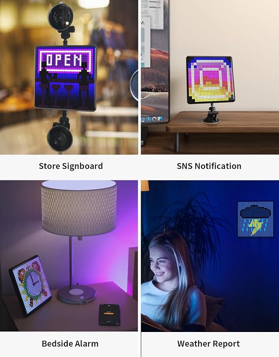 Divoom Pixoo-max Multi-Purpose Digital Photo Frame Bluetooth, 32 X 32 Programmable Pixel Art Led Display, Gaming Accessories, Neon Light for Room Decoration, Window Signage (Black)