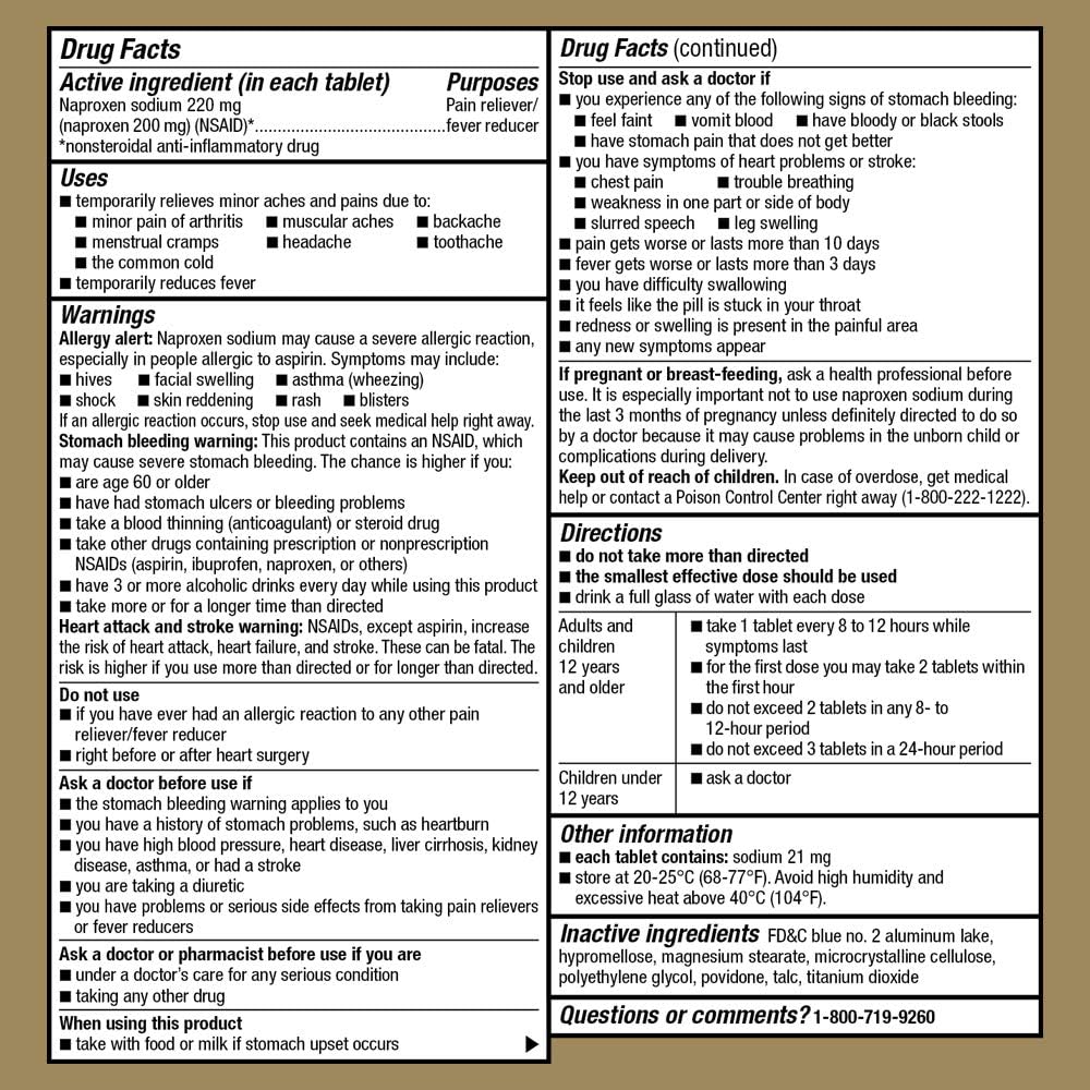 GoodSense All Day Pain Relief, Naproxen Sodium Tablets 220mg, 100 Count : Health & Household