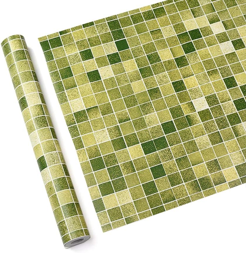 Green Mosaic Shelf and Drawer Liner 393x17.7 Inch Big Roll Peel & Stick Wall Paper Lining Kitchen Counter Breakfast Bar Waterproof
