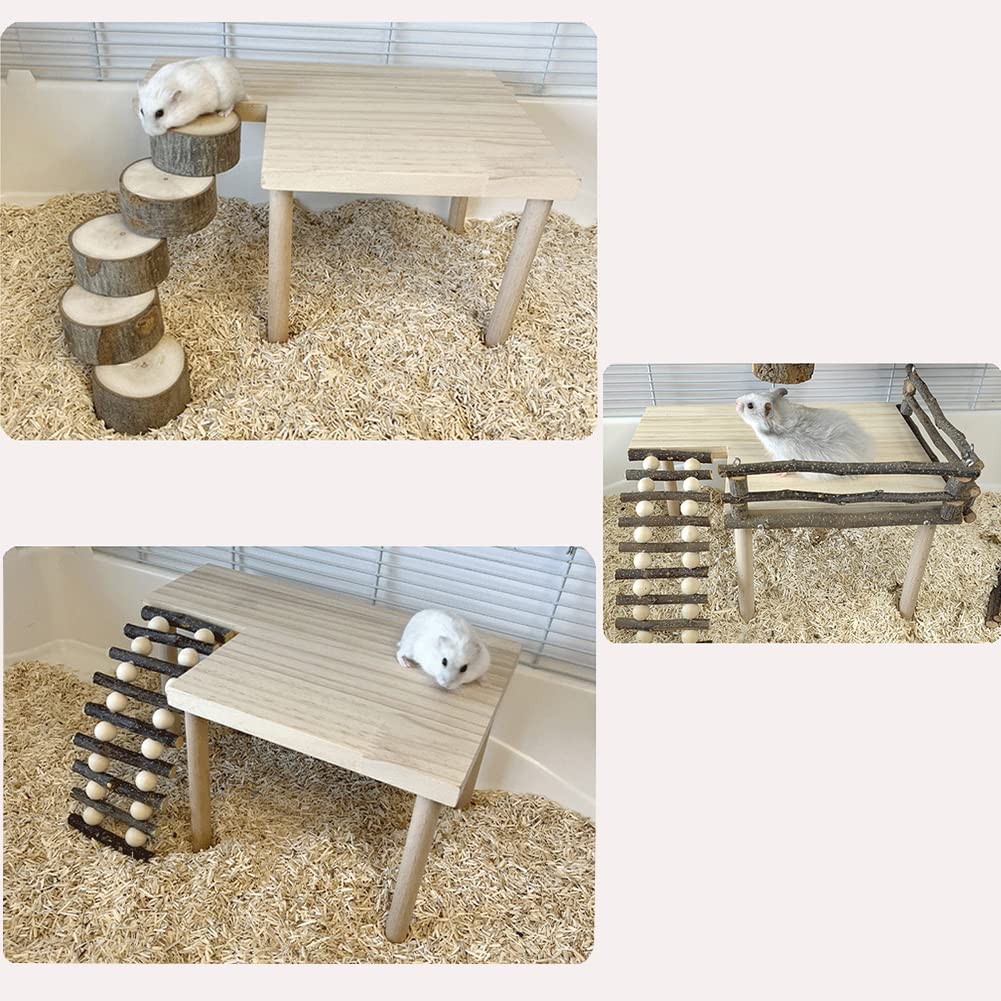 Natural Wooden Platform Stand Shelf For Hamster Golden Bear Double Floor Cage Accessories For Climbing Playing