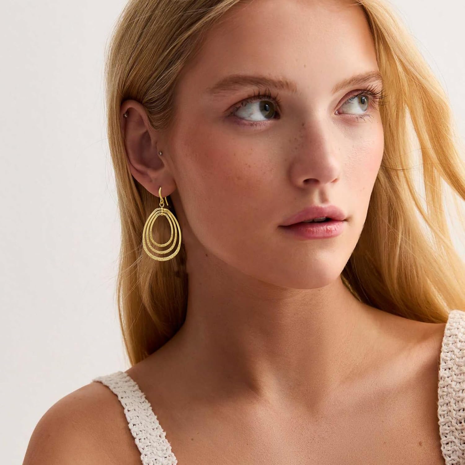 Gold Earrings for Women 14k Gold Plated Dangle Drop Earrings Hypoallergenic Dainty Geometric Rectangle Waterdrop Dangle Minimalist Earrings for Women Trendy - Image 2