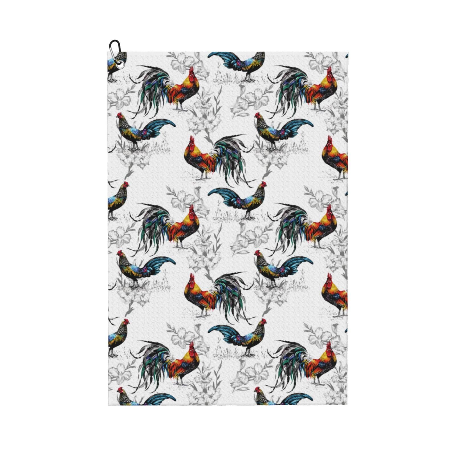 AOOEDM Cool Chicken Print Golf Towel with Carabiner Clip Absorbent Microfiber Golf Towel for Cleaning Golf Ball Club Putter Iron for Golf Bag Trolly Belt Loop 16" X 24"