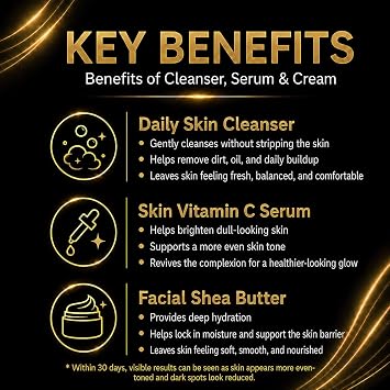 Mens Natural Skin Care Set Face Cleanser, Vitamin C Serum & Shea Butter Moisturizer 3 Step Daily Routine for Men Skincare Gift Set for All Skin Types