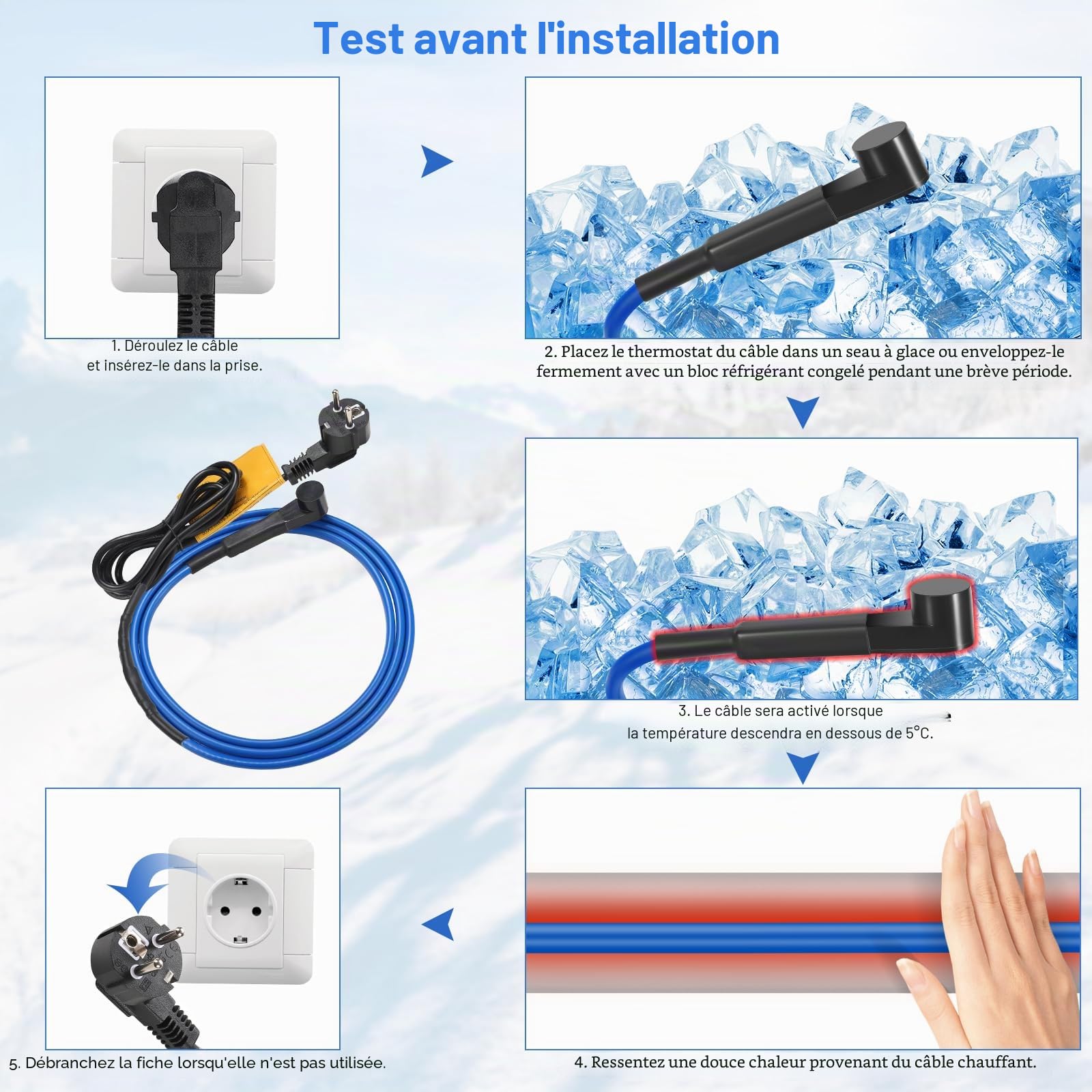 Câble Chauffants Antigel,Cable Chauffant Autorégulant 4M avec Thermostat pour Protéger les Conduites d'Eau,Tuyaux de Maison en Métal/Plastique,Distributeur d'eau pour Animaux,15W/M