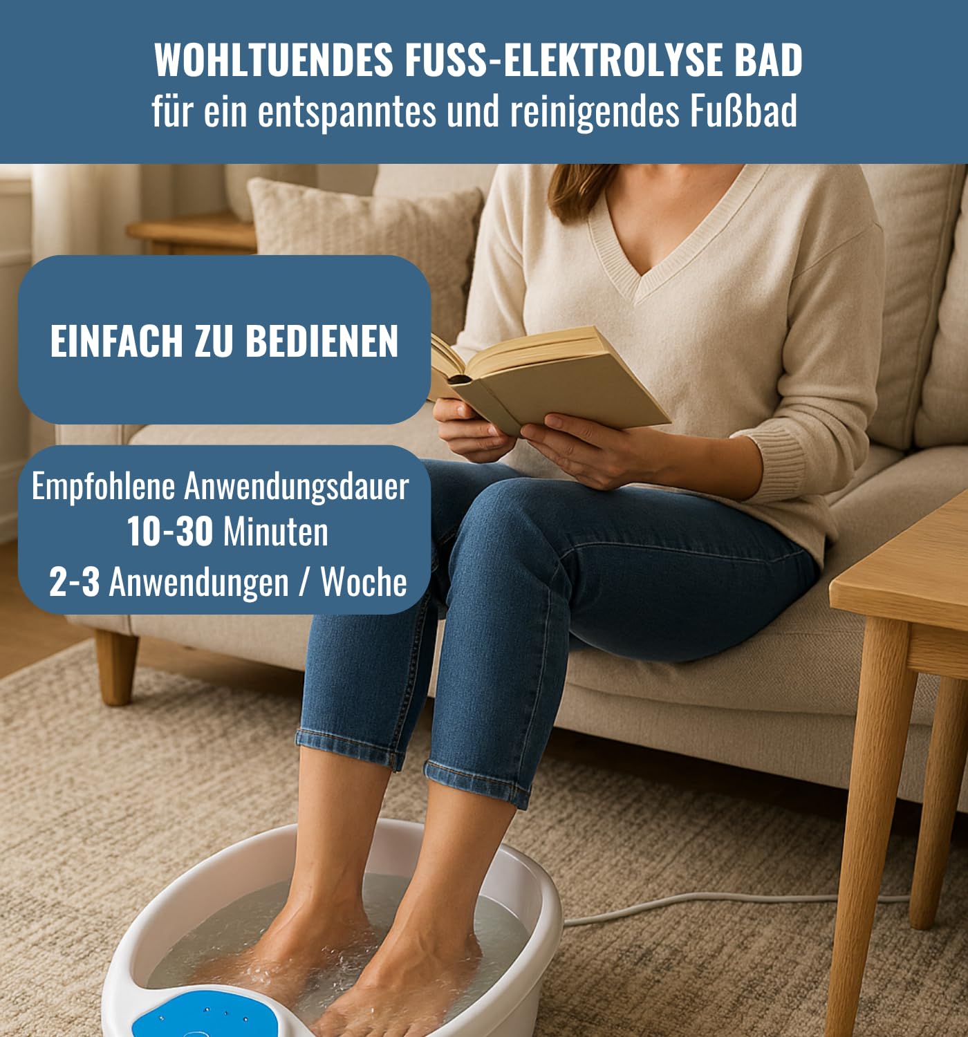 Fuß-Elektrolyse-Bad Komplett-Set mit Ionen-Technologie, Wasserwanne und Fußbad-Schüssel für Wellness und Fußpflege Zuhause, entspannt und reinigt | Hydrosana.