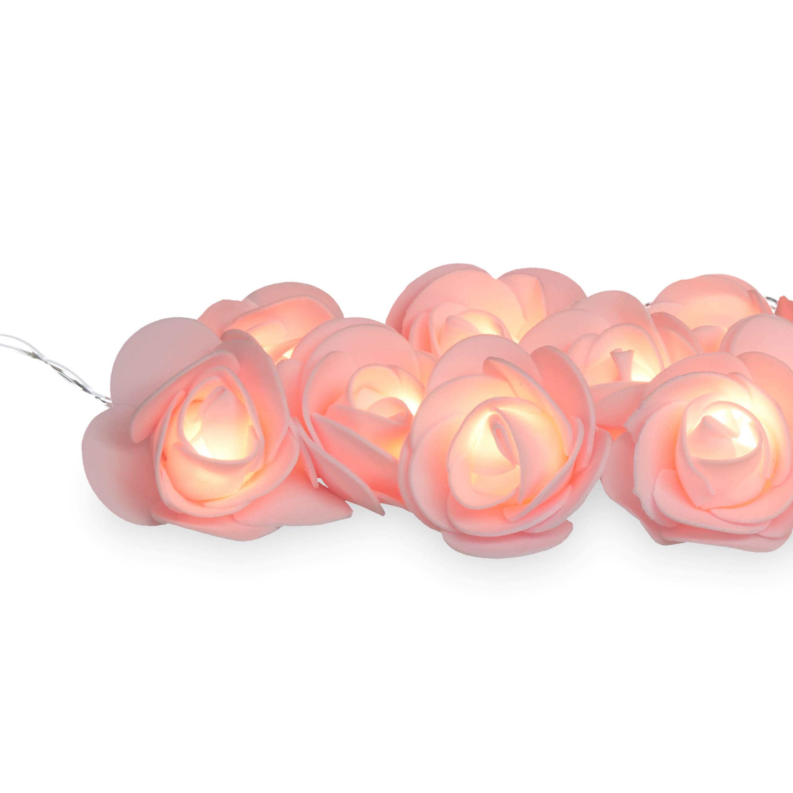 10 x Rosen Lichterkette, 20er LED Lichterkette Batterie, Hochzeit, Verlobung & Valentinstag, warmweiß, Deko, rosa