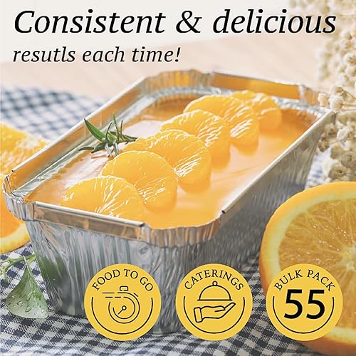 Miniatura 5 de Spare Essentials Paquete de 55 moldes de aluminio para pan con tapas, latas de pan desechables de 1.5 libras para hornear, recipientes de almuerzo,